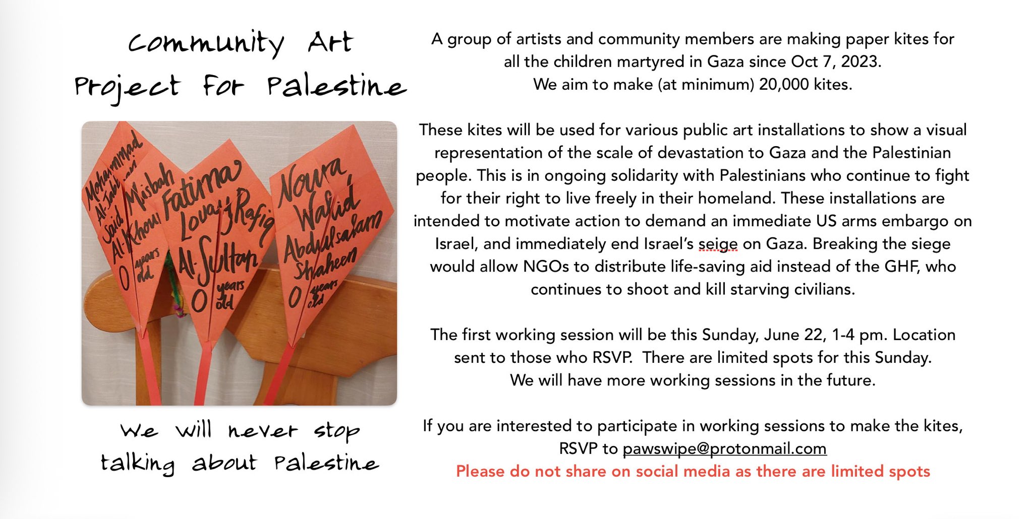 flyer of kite project with red kites and handwritten names