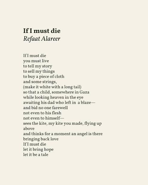 image of Refaat Alareer's poem If I Must Die